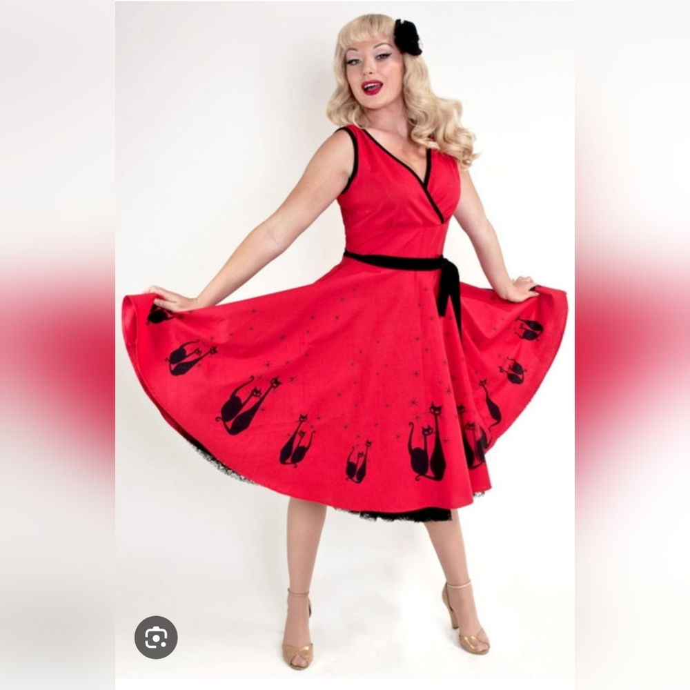 Adorable Red Kids Dress with Cat Pattern